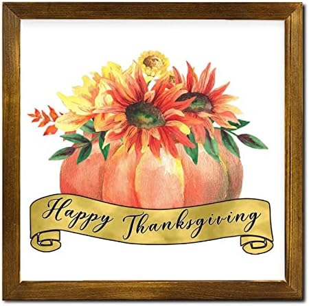 Happy Thanksgiving Wood Framed Sign 12x12 Inch