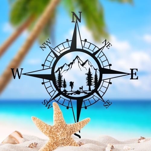 Ruelen 11 Inch Black Metal Mountain Compass Wall Decor