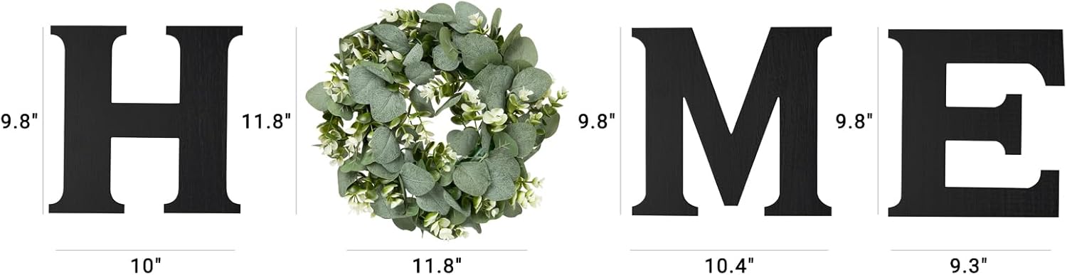 Mkono Farmhouse Wall Sign with Black Wooden Letters and Artificial Eucalyptus Wreath