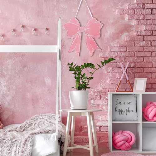 Pink Bow Wooden Wall Hanging Sign Coquette Bow Decor