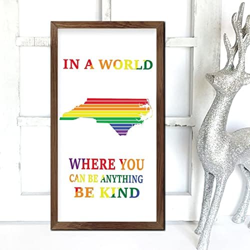 Rainbow NC Map Framed Wood Welcome Sign Farmhouse Decor