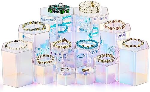Jetec 12 Pcs Acrylic Hexagonal Jewelry Display Risers