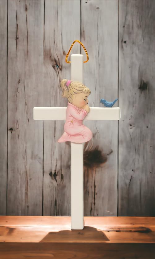 1317 Fine Porcelain Little Girl Praying Wall Cross