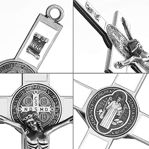 VINETEN Silver Enamel Crucifix Wall Cross - 8 Inch Spiritual Art