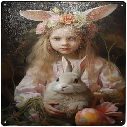 Springtime Serenity Child and Bunny Wall Sign with Floral Crown