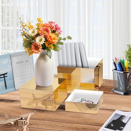 3 Pcs Gold Buffet Risers Acrylic Display Stands