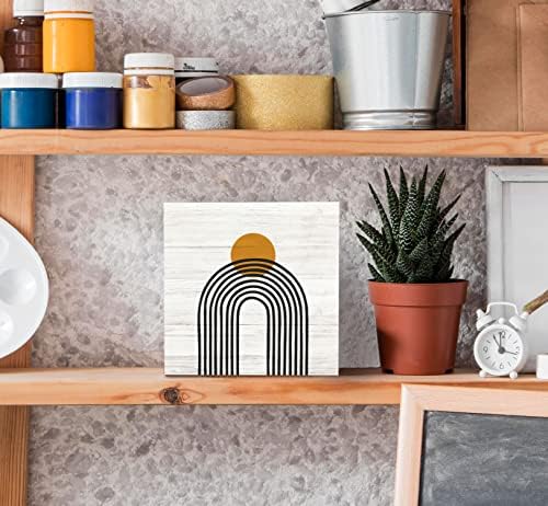 Boho Rainbow Abstract Geometric Wood Box Sign Desk Decor