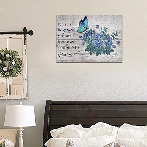 Blue Flower Wall Hanging Wood Plaque 12x16in