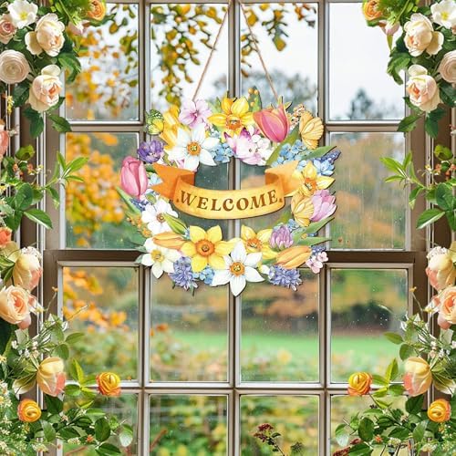 Spring Door Wreath Sign 115 Inch Flower Decor