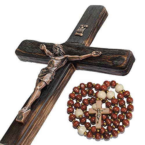 Asterom Rustic 12 Inch Wall Cross Handmade Wooden Crucifix