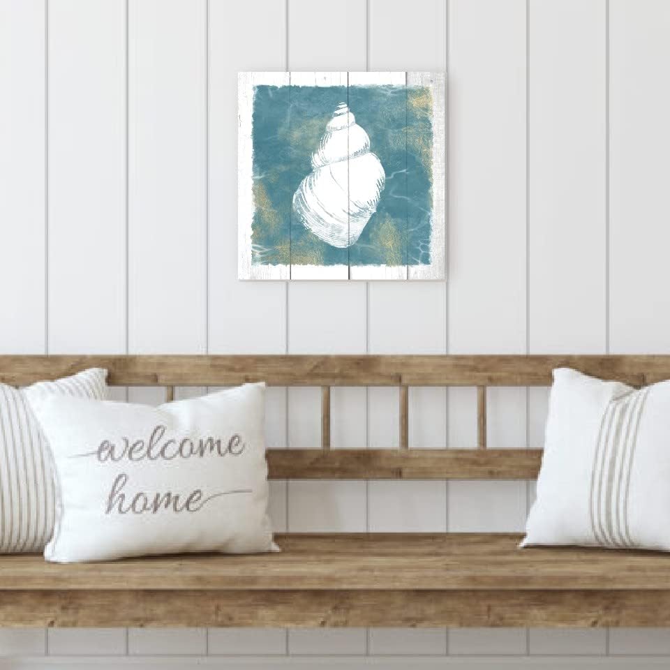 Seashell Beach Style Wood Wall Decor Sign 12x12