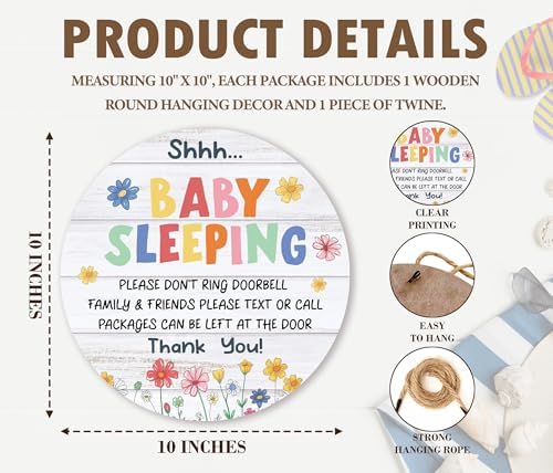 Shhh Baby Sleeping Door Hanger Sign - Flower Design