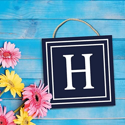Navy Blue H Letter Custom Initial Wood Sign Wall Decor
