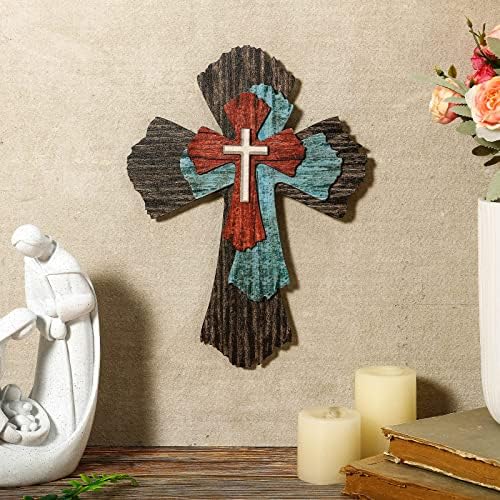 Blulu Rustic Wooden Wall Cross Decor Art Sculpture