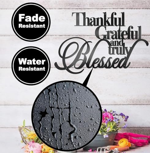 Thankful Grateful Blessed Wall Art Black 18x12 Metal Decor