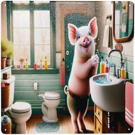 Cheerful Piglet Bathroom Decor Metal Tin Sign 1