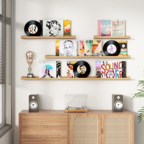 FLYJOE Floating Shelf Set of 2 24 Inches Natural Oak Bookshelf