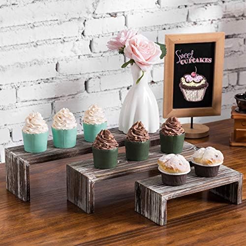 MyGift Tabletop Torched Wood Riser Stands Set of 3