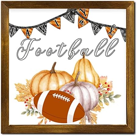 Family and Football Wood Framed Sign 12x12 Inch Wall Decor