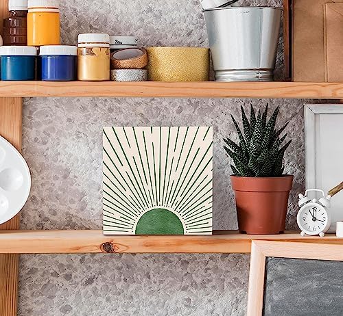 SRADMO Abstract Boho Green Wood Box Sign Decor
