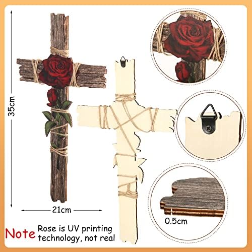 Chunful Wooden Wall Cross with Hemp Rope and Rose