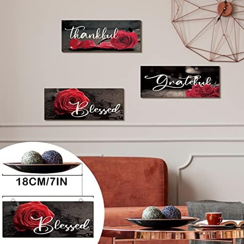 Hillban 3 Piece Red Rose Wooden Wall Art Decor