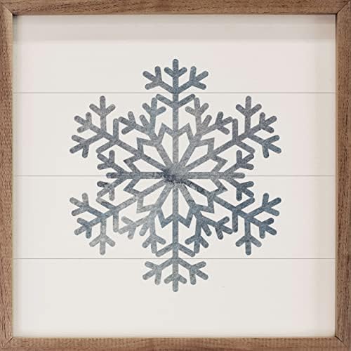 Snowflake White Christmas Wall Decor Wooden Sign 4x4