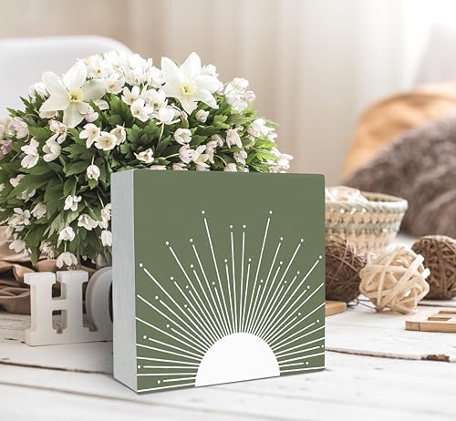 SRADMO Abstract Boho Green Wood Box Sign Decor 1