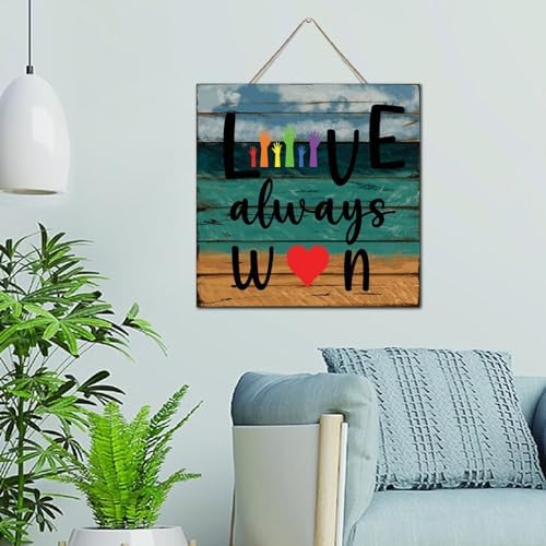 Love Always Win Wooden Wall Art Sign 12x12 Inch