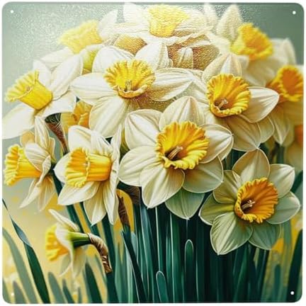 Retro Metal Tin Sign Wall Art 8x8inch Yellow Flower Decor