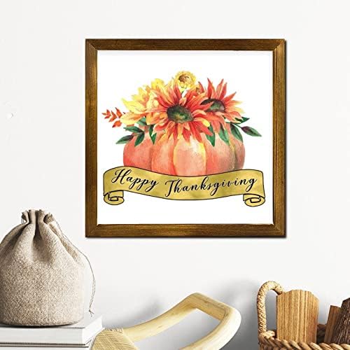 Happy Thanksgiving Wood Framed Sign 12x12 Inch