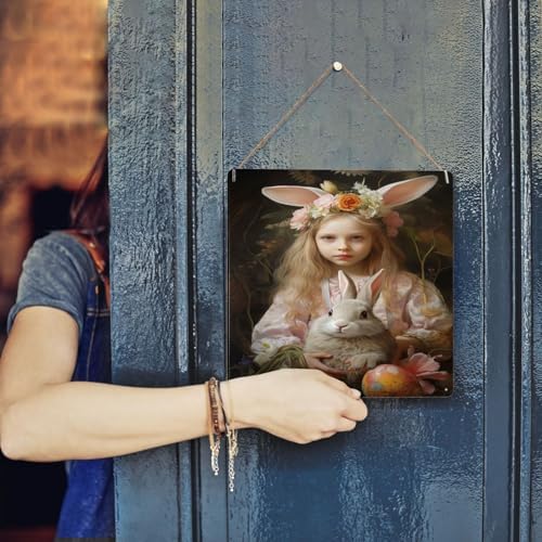 Springtime Serenity Child and Bunny Wall Sign with Floral Crown
