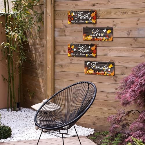 4 Piece Fall Door Decoration Maple Leaf Wood Signs
