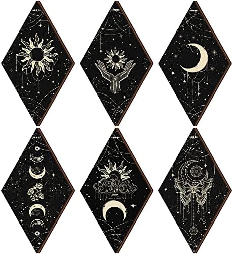6 Pcs Black Gold Moon Phase Wall Art