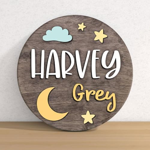 Personalized Wooden Name Sign with Moon - Custom Baby Announcement Decor