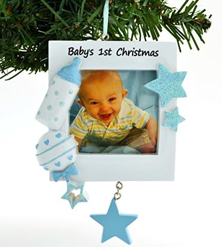 Baby Boys First Christmas Personalized Picture Frame Ornament