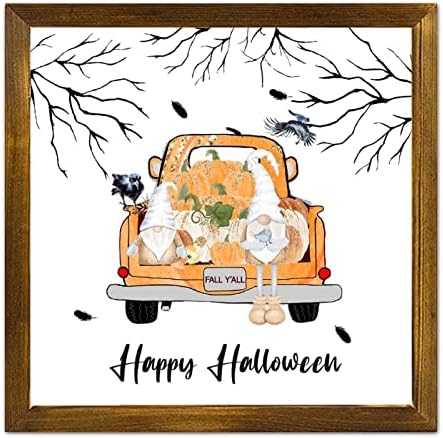 Happy Halloween Wooden Sign with Pumpkin Gnome