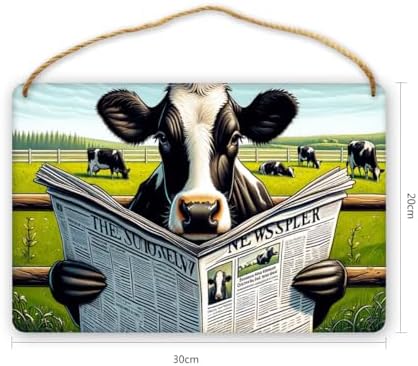 Rustic Farmhouse Cow Wall Art with Newspaper Wooden Sign