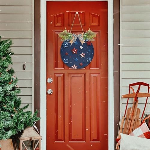 Patriotic White Blue Stars Door Wreath Decor