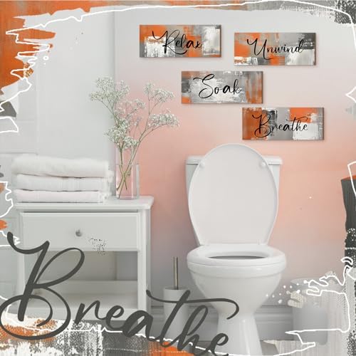 Maitys 4 Pcs Orange Bathroom Wall Decor Wood Art Pediments