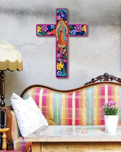 Floral Cross Wall Decor Mexican Style Wooden Art