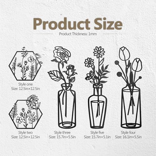 HONGCHU Wall Decor 5 Piece Metal Vase Art Set