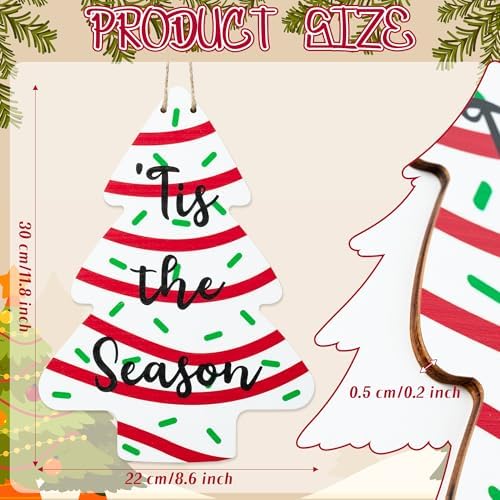 Christmas Tree-Shaped Wooden Door Sign with Hanging String