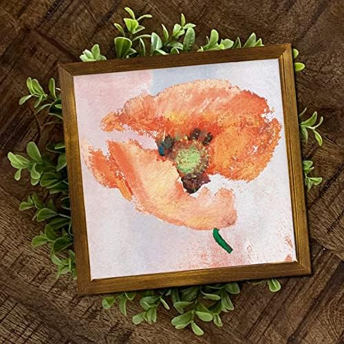 Retro Orange Hibiscus Flower Framed Wooden Sign 12x12 inch