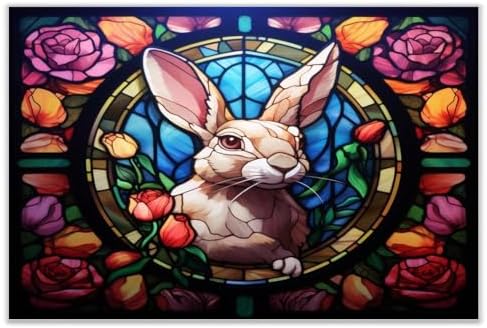 Stained Glass Easter Bunny Wall Decoration Wood Sign 12x18 Inch