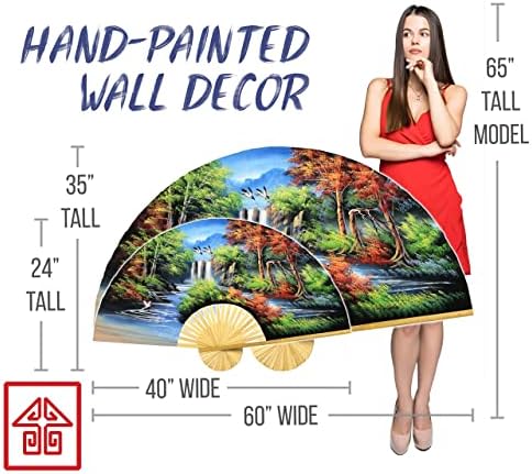 Japanese Autumn Folding Wall Fan Hand-painted Art 40 inch wide