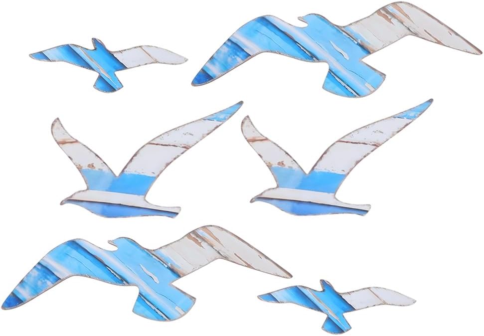 Toyvian 6pcs Wooden Seagull Wall Hanging