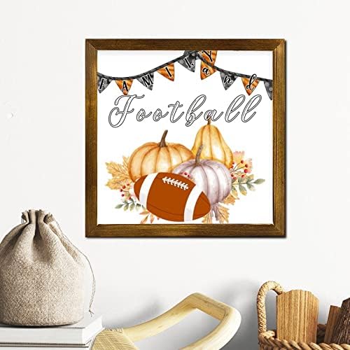 Family and Football Wood Framed Sign 12x12 Inch Wall Decor