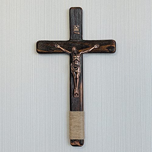 Asterom Rustic 12 Inch Wall Cross Handmade Wooden Crucifix