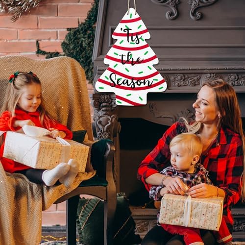 Christmas Tree-Shaped Wooden Door Sign with Hanging String